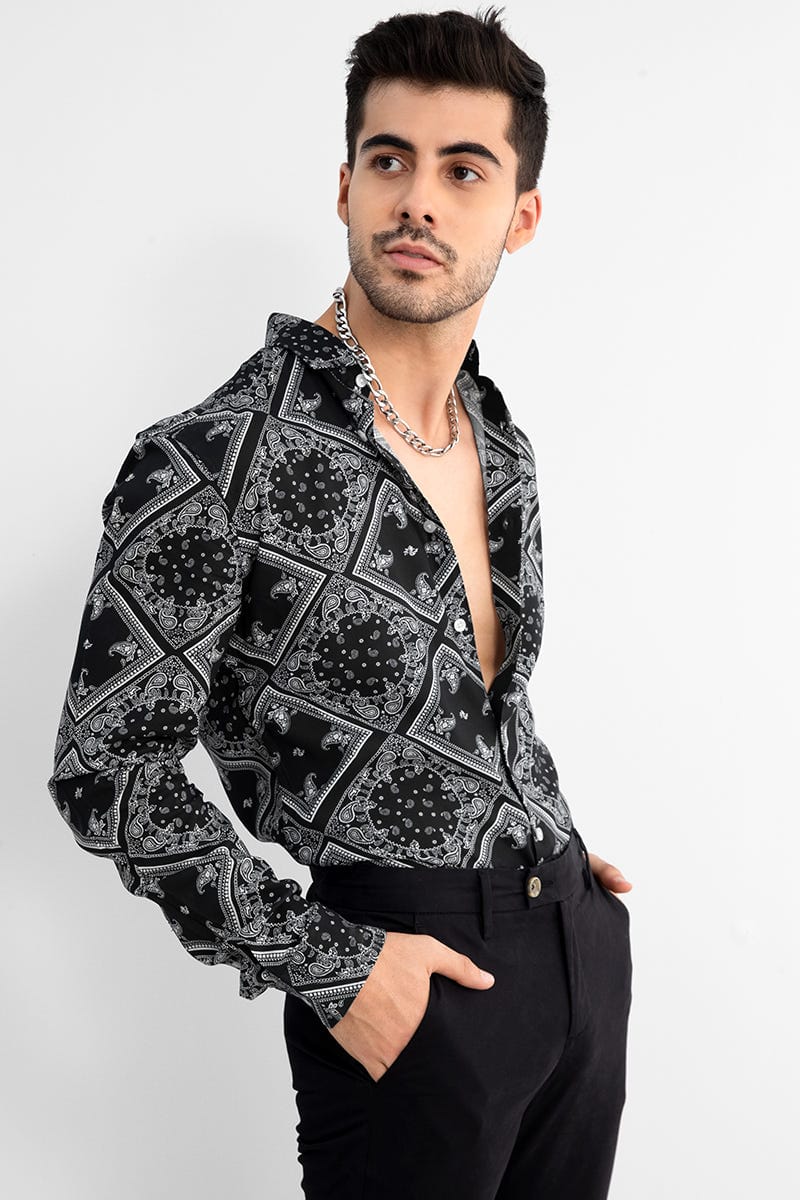Men's Black Paisley Printed Full Sleeve Shirt